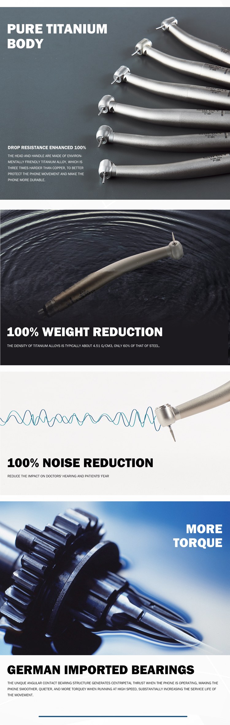 Dental Surgical Single Spray Air Turbine High Speed Dental Handpiece With LED 